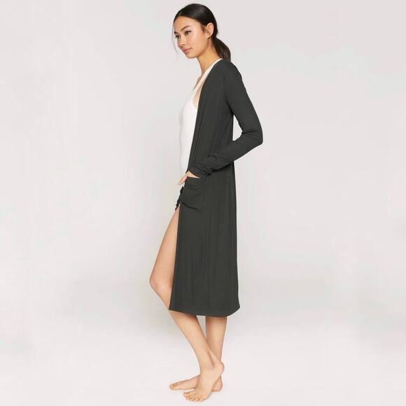 Spiritual Gangster Slim Sleeve Ribbed Cardigan Gray Longline Lounge Yoga Size M - Picture 1 of 8